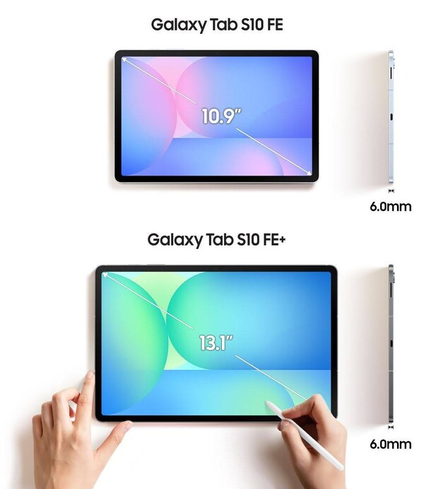 A Galaxy Tab S10 FE sokkal kisebb kijelzővel rendelkezik majd, mint a Galaxy Tab S10 FE+. (Kép forrása: Evan Blass)