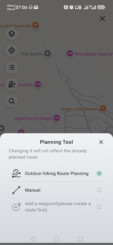 Az Amazfit útvonaltervezési funkciójának képernyőképét a Zepp alkalmazásban. (Kép forrása: Notebookcheck)