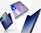 Galaxy Z Flip 7 (balra), Galaxy S25 Edge (középen), Galaxy Z Fold 7 (jobbra).
