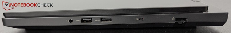 Jobbra: Fejhallgató-csatlakozó, 2x USB-A (5 Gbps), webkamera zár, LAN