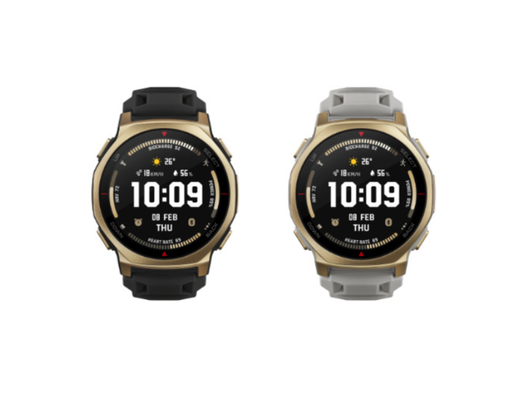 Az Amazfit T-Rex 3 Pro 44 mm-es okosóra Black Gold (balra) és Arctic Gold (jobbra) változata. (Kép forrása: Amazfit)