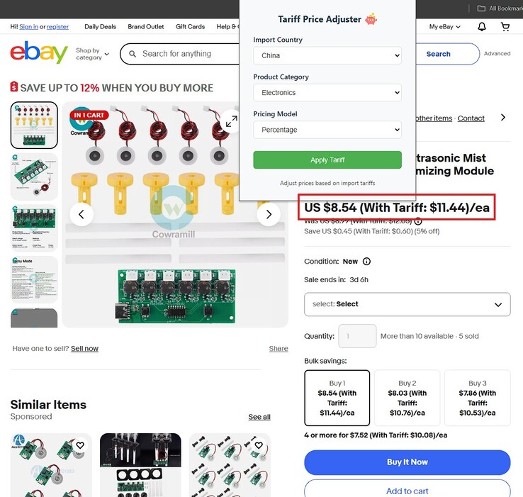Tariff Price Adjuster akcióban az eBay-en