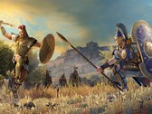 Egy kép, amely két hős párbaját ábrázolja az A Total War Saga: Troy című játékban.