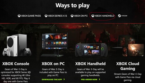 Az Xbox Handheld logója a Gears of War: E-Day weboldalon