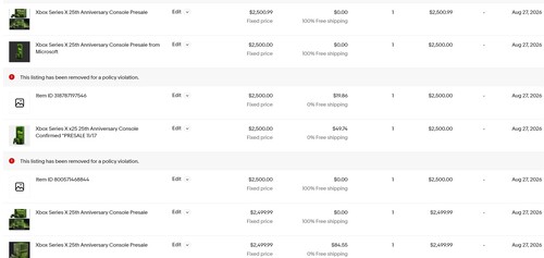 Az Xbox Series X 25. évfordulós konzoljának eBay-en elért eladási adatai