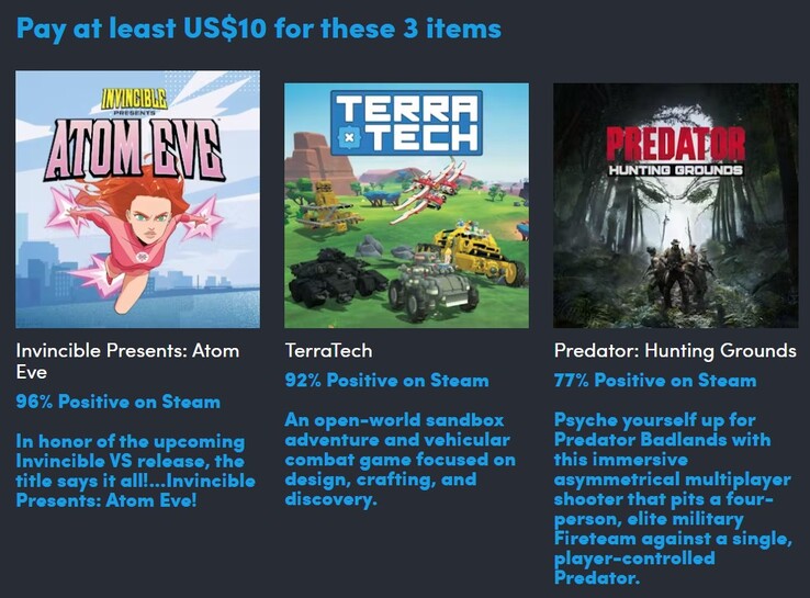 Az első szint a következő 3 játékot tartalmazza (Kép forrása: Humble Bundle)