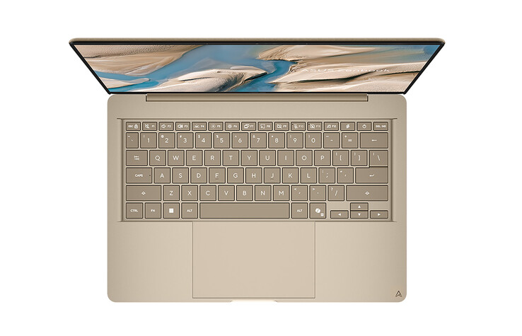 A Zenbook A14 (UX3480QA) Arctic Blue, Komodo Coral és Zabriskie Beige színekben kapható, az utóbbi látható a képen.