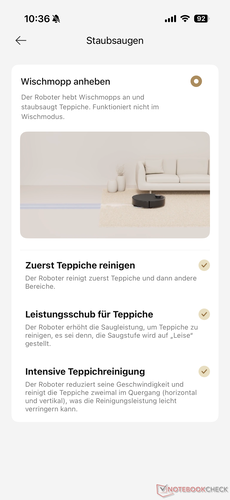 A szőnyegtisztítás beállításai