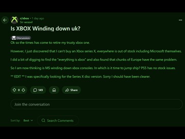 Xbox Series X brit elérhetősége Reddit-poszt (Kép forrása: Xbox subreddit)