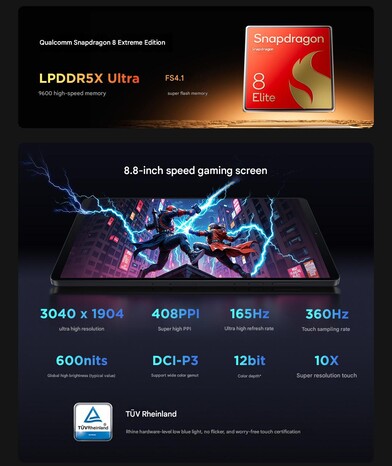 A Lenovo Legion Y700 4. generációs SoC, RAM, tárhely és kijelző adatai (Kép forrása: Lenovo - gépi fordítás)