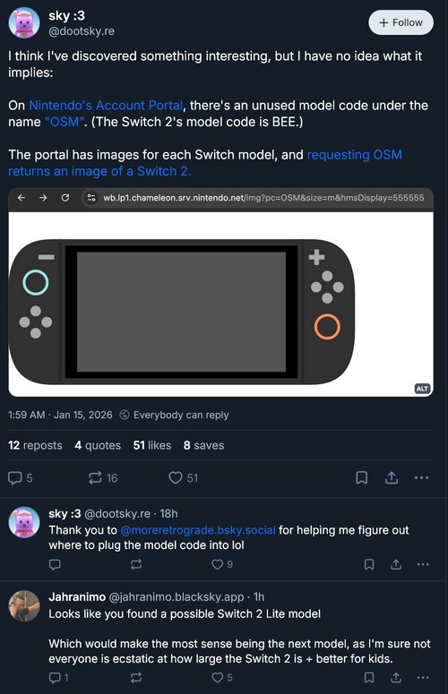 Kódfelfedezés a Nintendo Account portálon (Kép forrása: screenshot, Sky: 3 Bluesky account)