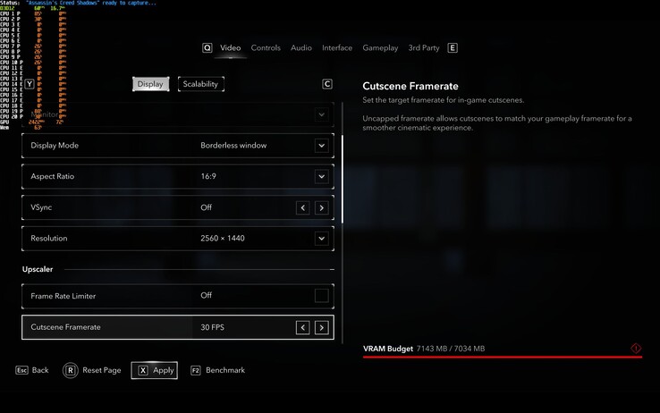 VRAM túlcsordulás az Assassins Creed: Shadows-ban 1440p Ultra-ban - de eddig mindenféle játékkorlátozás nélkül