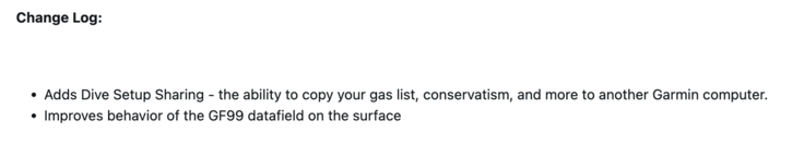 A Garmin Descent G2 búvárkomputer v25.21 szoftverének kiadási megjegyzései