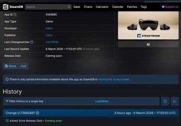 Steam Frame megjelenési dátum frissítés a SteamDB-n