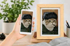 Bigme digitális képkeret, amelyen egy mesterséges intelligencia által generált háziállat-portré látható