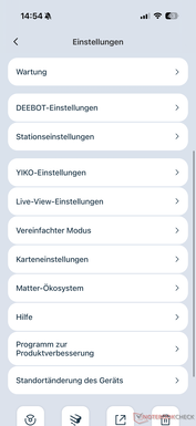 Menü számos beállítási lehetőséggel