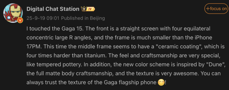 Kiszivárgott információk a OnePlus 15. (Kép forrása: Weibo - gépi fordítás)