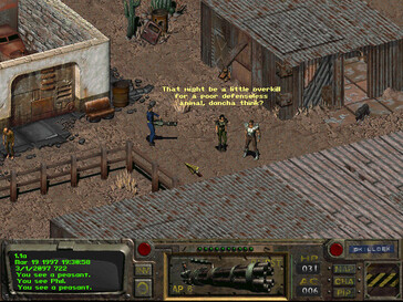 A képen: Játékmenet-képernyőkép a Fallout: A Post-Nuclear Role-Playing Game című játékból.