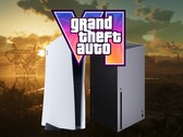 A GTA 6 logója a PS5 és az Xbox konzolok felett látható