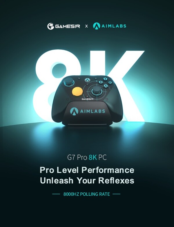 A GameSir G7 Pro 8K Aimlabs Edition 8000 Hz-es lekérdezési frekvenciával rendelkezik, ami szinte nulla bemeneti késleltetést biztosít. (kép forrása: GameSir)