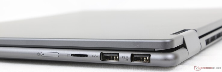 Right: Power button, MicroSD reader, 2x USB-A 3.2