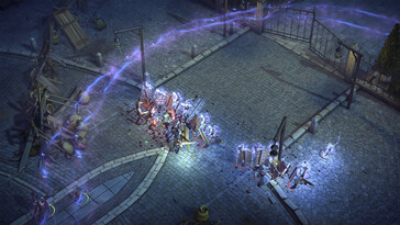 Egy kép, amely a Pathfinder: Kingmaker — Enhanced Plus Edition című játékban zajló csatát ábrázolja.