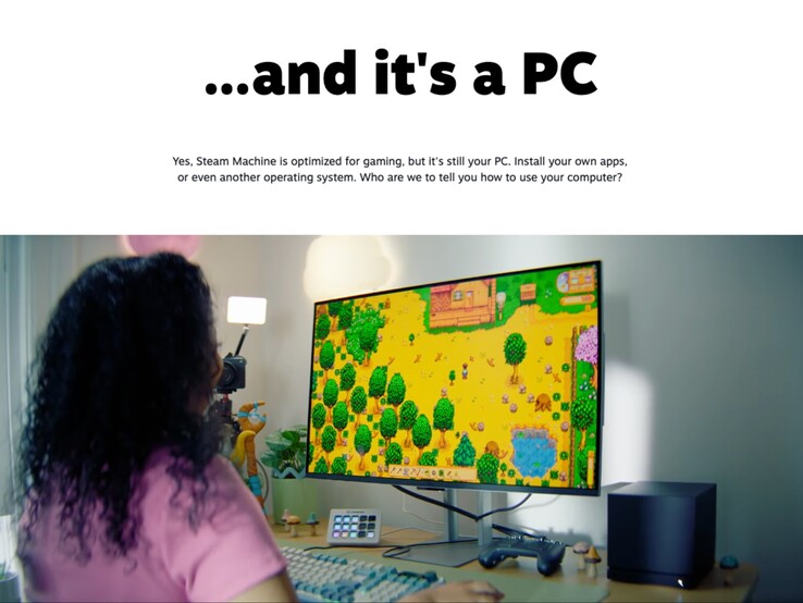 A Steam Machine-t játék lejátszására használják, ami azt mutatja, hogy a Valve hibrid eszközként jelöli meg.