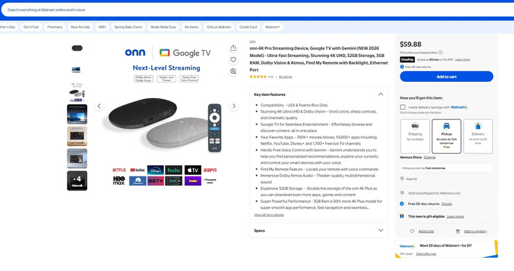 Onn 4K Pro (2026) Walmart lista.