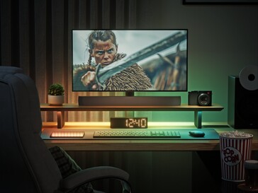 Intelligens LED-es monitorállvány környezeti megvilágítással filmnézéshez.