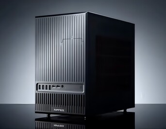 A DeskOne A1 kompakt munkaállomás-PC elölnézete.