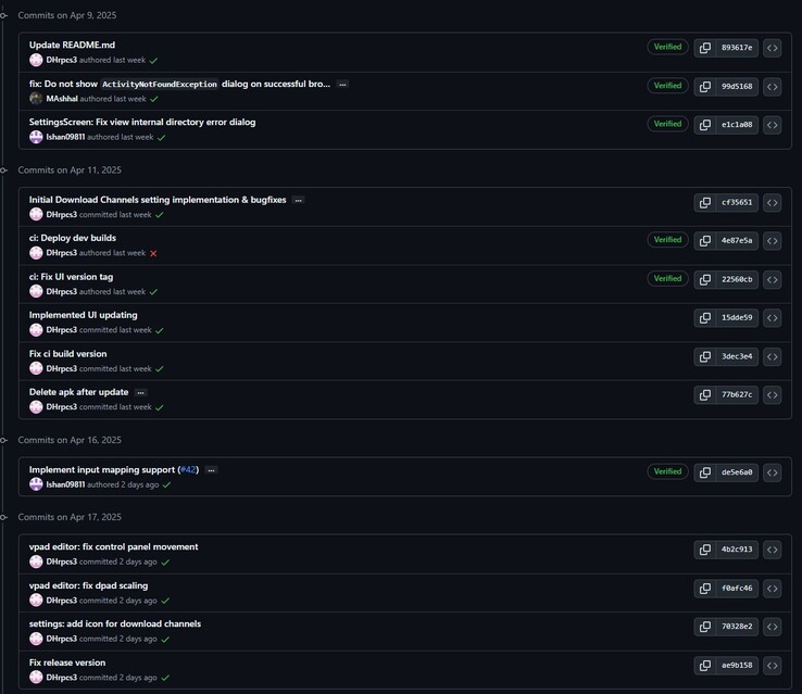 Az RPCSX-UI-Android új verziójának összes módosítása (Kép forrása: GitHub)
