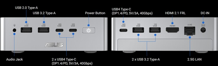 Asus Ascent QN10 mini PC portok - elöl és hátul.