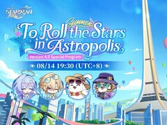 A Honkai: Star Rail 4.5-ös verziójának hivatalos promóciós kulcsgrafikája: „To Roll the Stars in Astropolis”.