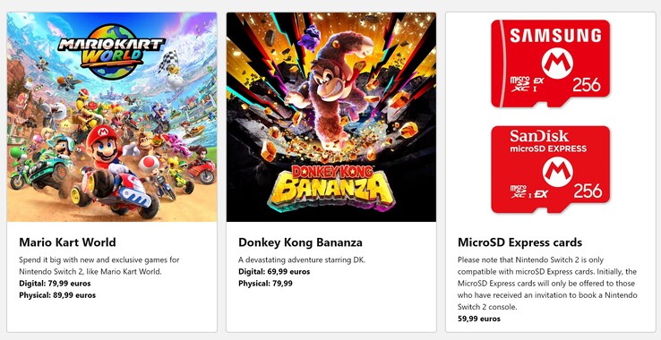 Mario Kart World Donkey Kong Bananza Spanyolország árazás (Kép forrása: Nintendo Store)