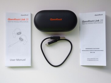 Tartalom - OpenRock Link 20 fülhallgató töltőtokban, USB-C töltőkábel és dokumentáció. (Kép forrása: Notebookcheck)