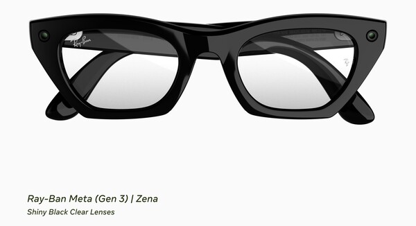 A Ray-Ban Meta (3. generáció) Zena modell, fényes fekete kerettel és átlátszó lencsékkel.