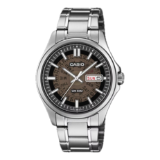 Casio MTP-E740-1AV, barna, áttetsző számlappal.