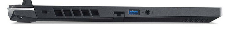 Left side: Slot for a cable lock, Gigabit Ethernet, USB 3.2 Gen 1 (USB-A), audio combo