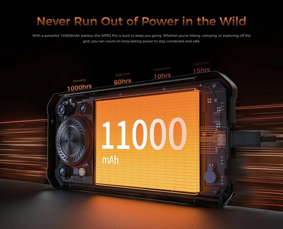 Az Oukitel WP53 Pro robusztus okostelefon hatalmas, 11 000 mAh-s akkumulátorral rendelkezik. (Kép forrása: Oukitel)