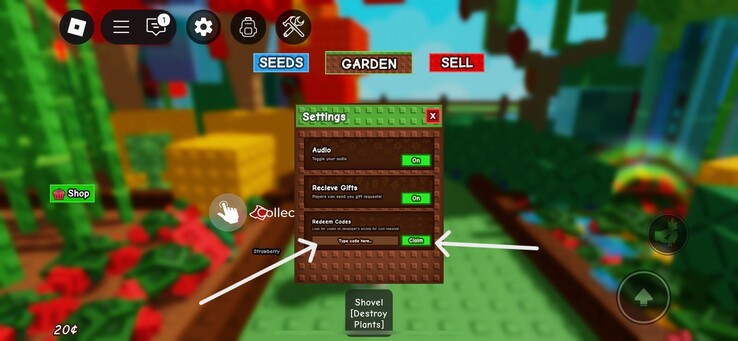 Írd be a kódot és kattints az "igénylés" gombra (Kép forrása: Roblox)