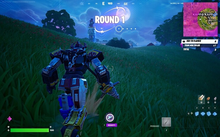 A teszt során sikerült 144FPS-t elérnem, miközben Fortnite-ot játszottam. (Kép forrása: Darryl Linington - Notebookcheck)