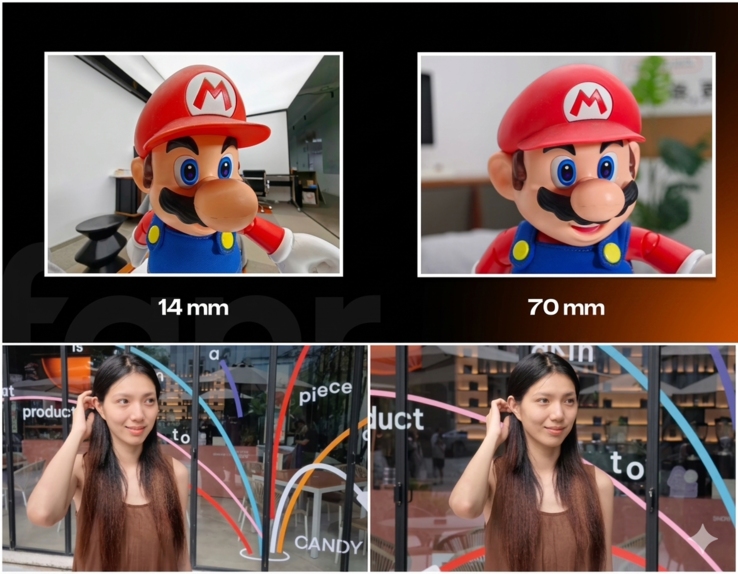 A torzításbeli különbség hatalmas - 1x (balra) vs. 3x zoom (jobbra).