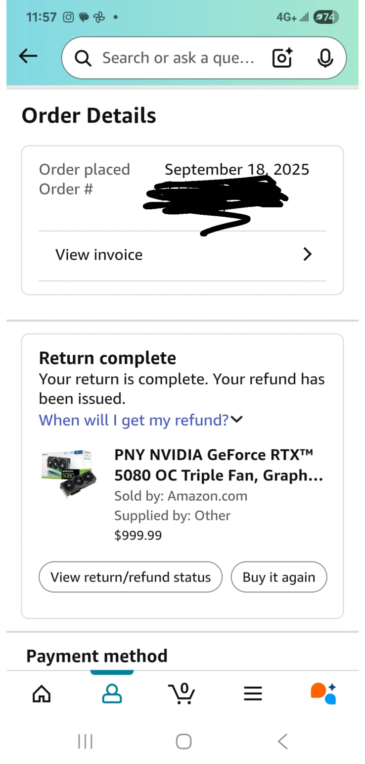 Egy képernyőkép a most sikeres Amazon visszatérésről (kép forrása: r/pcmasterrace)