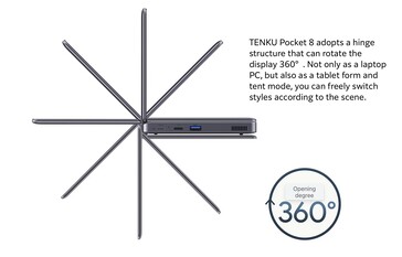 Egy ügyes 360°-os zsanér is rendelkezésre áll.