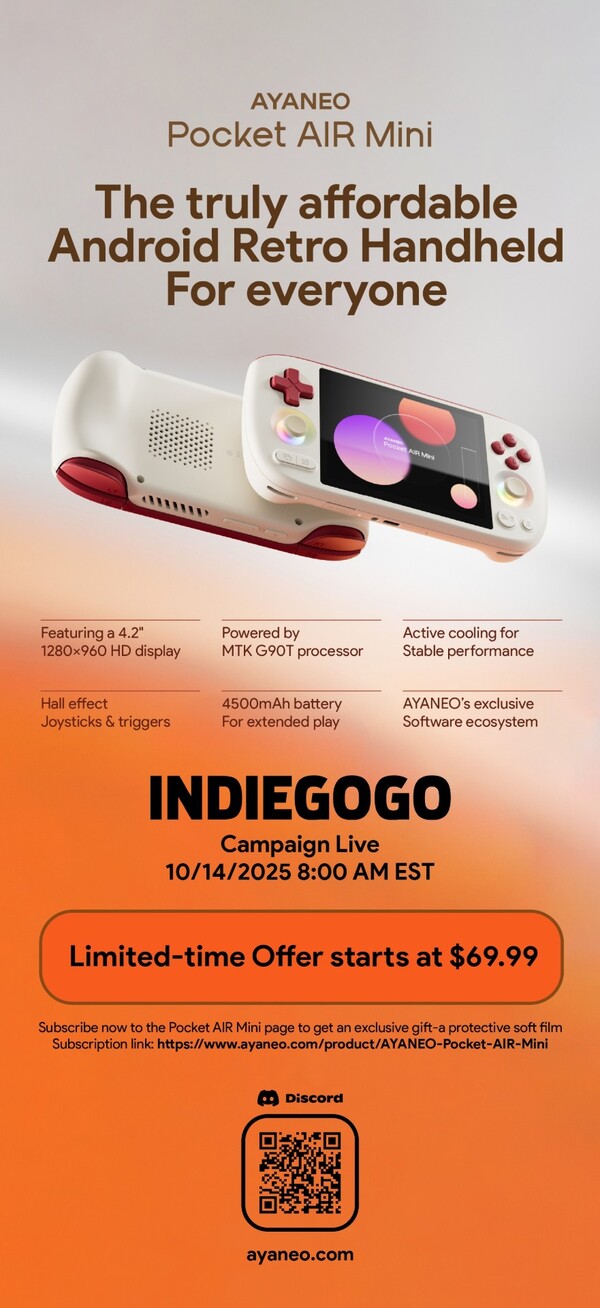 Az Ayaneo Pocket Air Mini az Indiegogón keresztül lesz megrendelhető. (Kép forrása: Ayaneo)