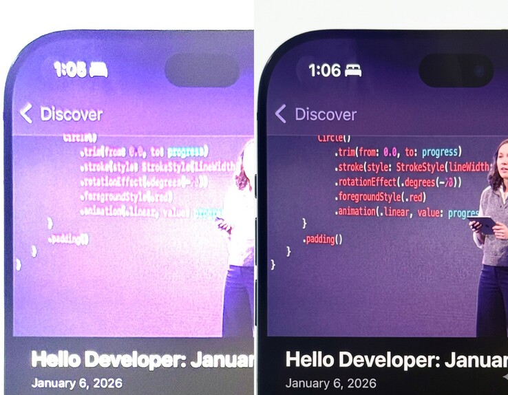 Az állítólagos iPhone 18 Pro prototípus kiszivárgása (balra) megegyezik a kisebb Dynamic Islandről szóló közelmúltbeli kiszivárgásokkal - mégis, vegyük szkeptikusan.