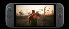 A Cyberpunk 2077-et játszó Nintendo Switch 2 ábrázolása (kép forrása: CD Projekt Red)