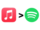 Apple Zenei logó, egy nagyobb mint szimbólum és a Spotify logója.