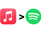 Apple Zenei logó, egy nagyobb mint szimbólum és a Spotify logója.
