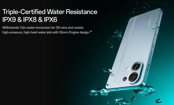 Az Oppo K13 Turbo sorozatú okostelefonok háromszoros vízállósági tanúsítvánnyal rendelkeznek. (Kép forrása: Oppo)